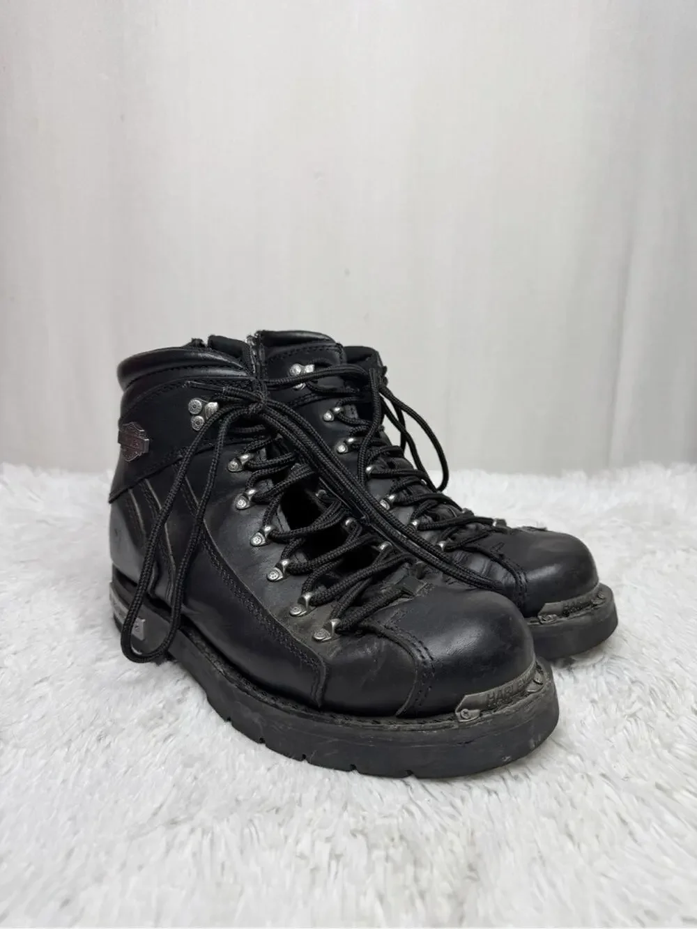HARLEY DAVIDSON / Electron black leather lace up motorcycle boots D96017 / 9